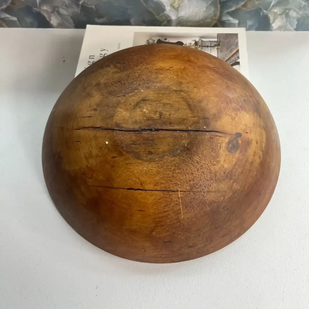 Antique Primitive Hand Turned Wood Dough Bowl 13